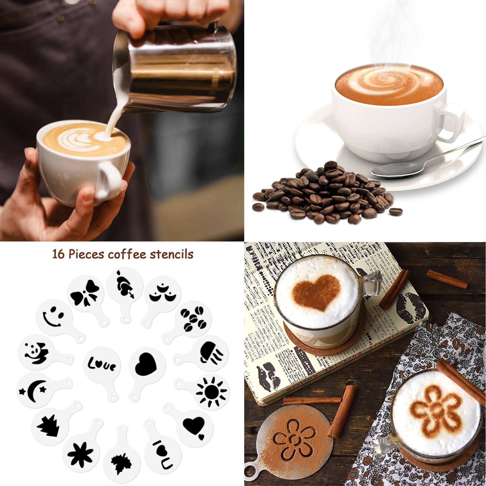 16 Pieces coffee stencils I Love