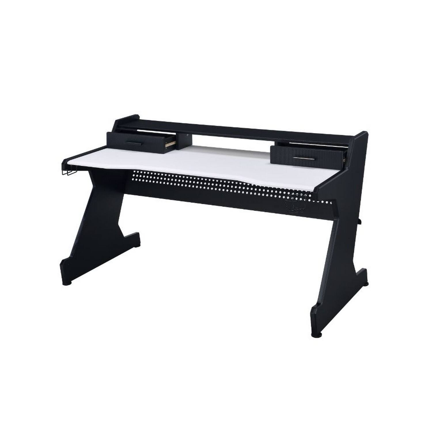 Alt View 2. Manhattan Lane - Gaming Table with Cup Holder and Headset Rack - Black, White.