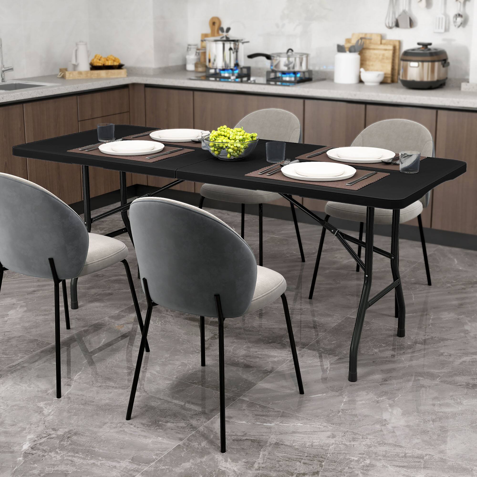 Alt View 3. Gymax - Gymax 6 ft Portable Folding Table w/HDPE Tabletop Safe Lock Mechanism Carrying Handle Black - Black.