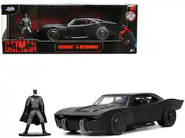 Batmobile Matt Black with Batman Diecast Figurine "The Batman" (2022) Movie "DC Comics" 1/32 Diecast Model Car by Jada - Matte Black