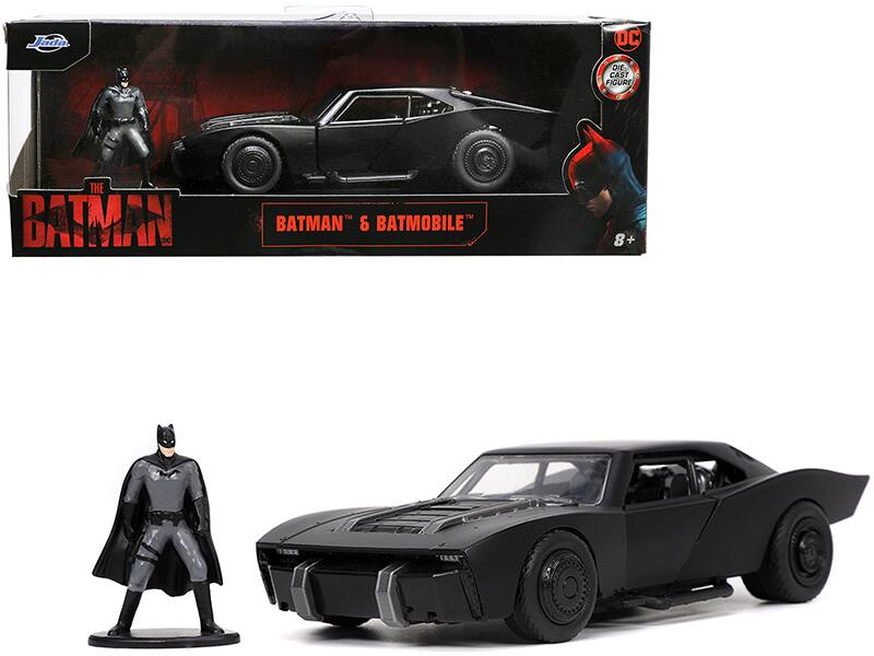 Batmobile Matt Black with Batman Diecast Figurine "The Batman" (2022) Movie "DC Comics" 1/32 Diecast Model Car by Jada - Matte Black