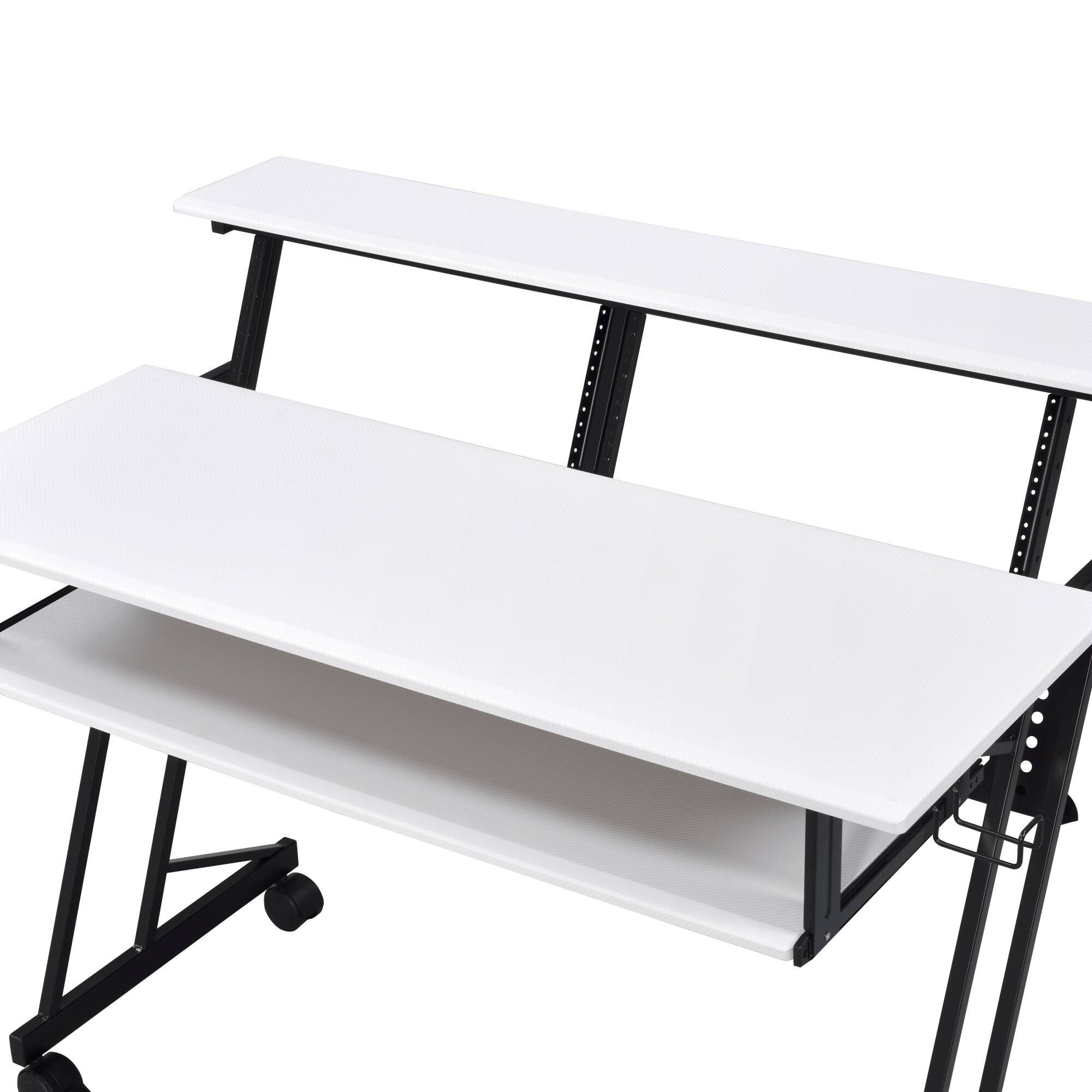 Alt View 2. GOODSILO - Professional Music Recording Studio Desk with Keyboard Shelf and Casters - Black+White.