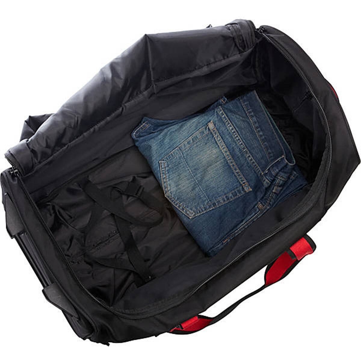 Back. A.Saks - A.Saks 25" Lightweight Rolling Trolley Duffel with Wheels - Black/Red.