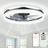 Front. Domanki - 20'' Ceiling Fans with Lights, Dimmable LED Lights, 6-Speeds Ceiling Fans with Lights and Remote for Bedroom,Living Room - Black+black blade.