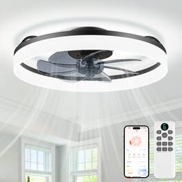Domanki - 20'' Ceiling Fans with Lights, Dimmable LED Lights, 6-Speeds Ceiling Fans with Lights and Remote for Bedroom,Living Room - Black+black blade