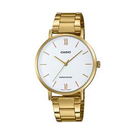 Casio - Women's White Dial Analog Watch Tone Bracelet - LTP-VT01G-7BUDF - Gold