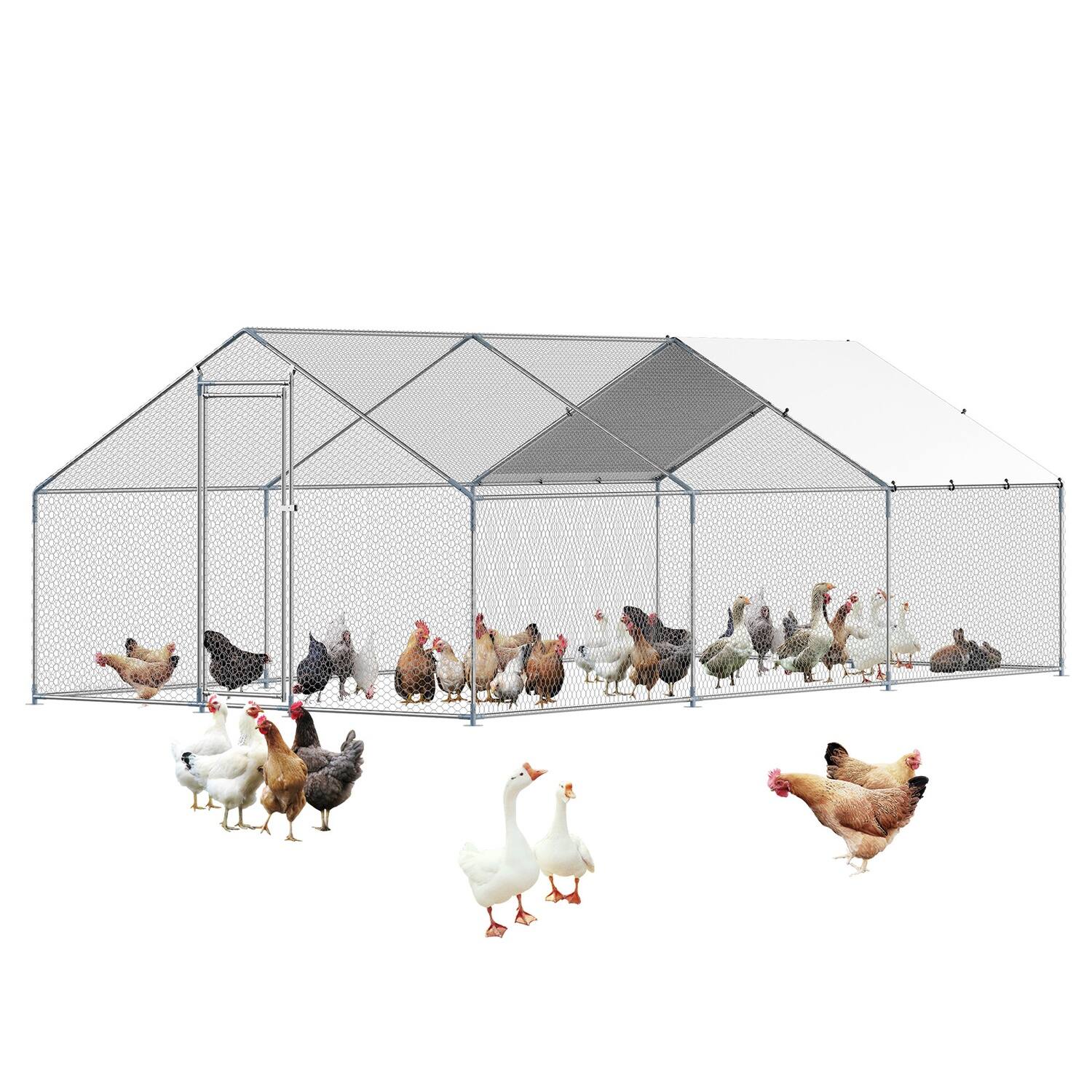 Front. Boyel Living - Metal Chicken Coop 9 Ft Large Walk In Poultry Hen House.