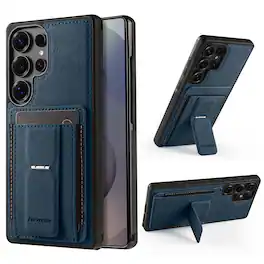 Dteck - Slim Card Holder Case for Samsung Galaxy S26 Ultra, Shockproof Wallet Protective Cover with Kickstand - Blue