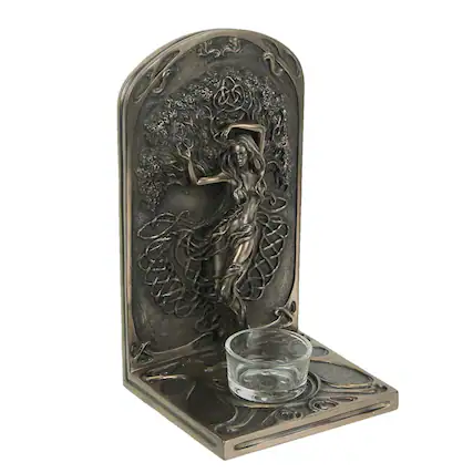 Front. Veronese Design - Earth Life Magic Bronze Resin Decorative Bookend Pagan Tealight Candle Holder - Bronze.