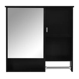 Ecooso - 29x28in Bathroom Storage Cabinet with Mirror, Wall Mounted Medicine Organizer with Bar - Black