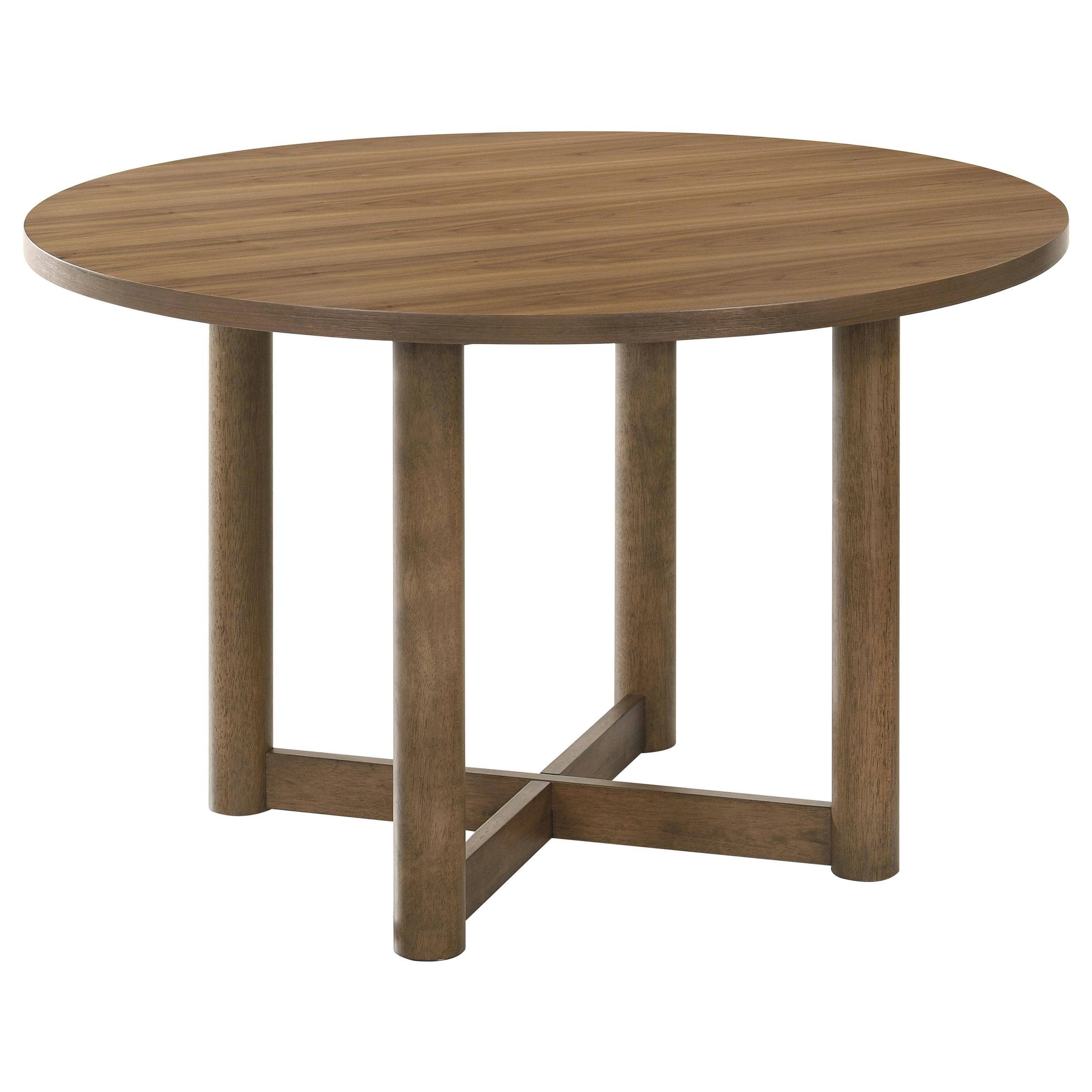Front. Manhattan Lane - Billie Dining Table, Wood Frame, Cross Legs, Round 46 Inch - Brown.