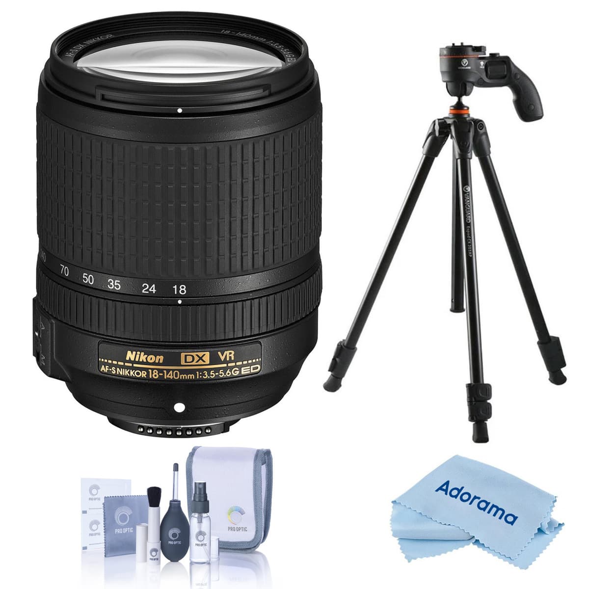 Bundle - Nikon - 18-140mm f/3.5-5.6G ED AF-S DX NIKKOR VR Lens, with U8800L Tripod Kit