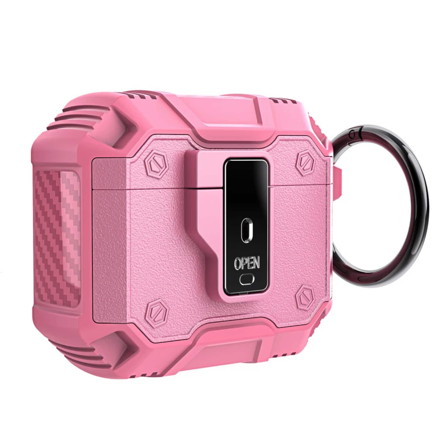 Front. Stock Preferred - Rugged Shockproof Case for AirPods Pro with Keychain & Secure Lock Pink - Pink.