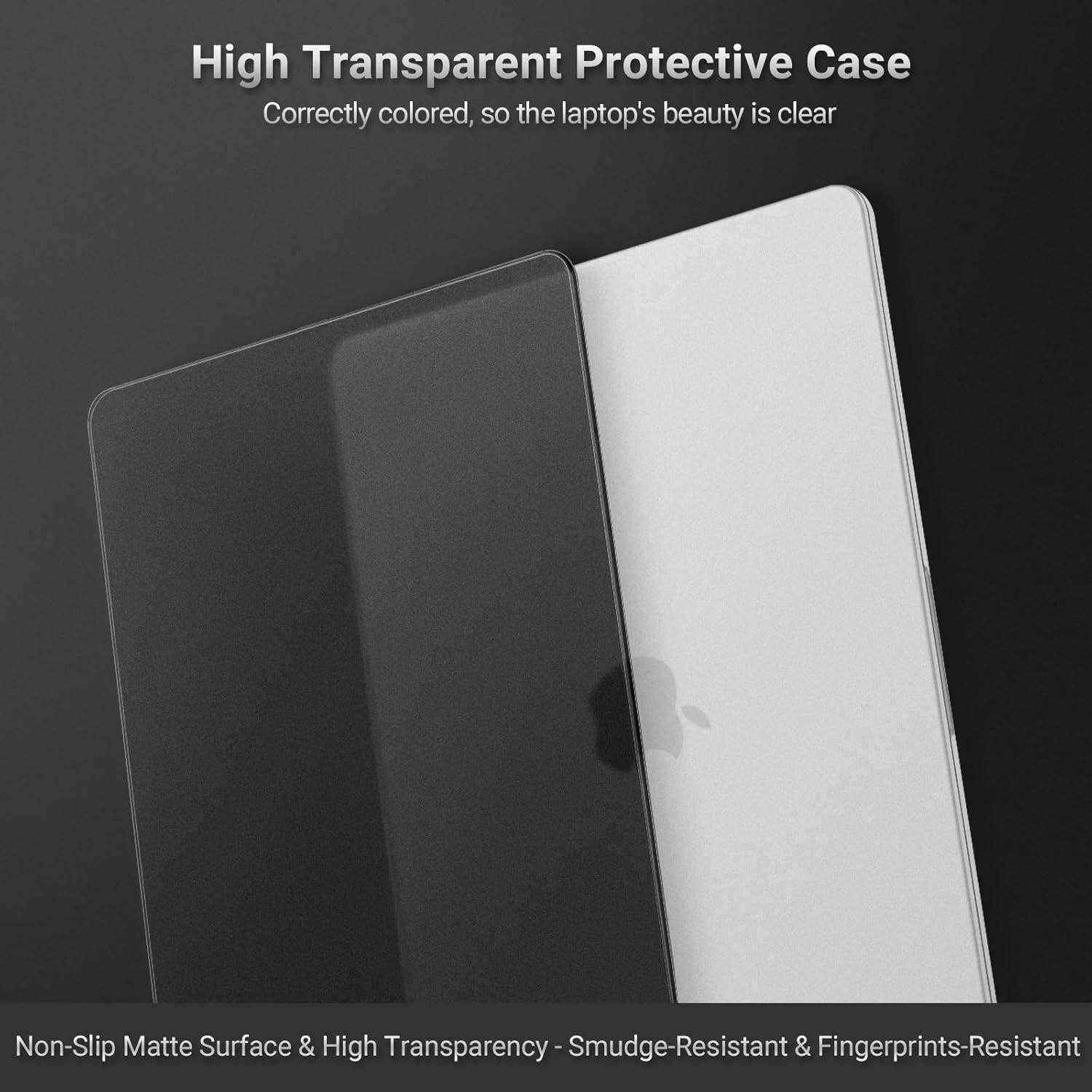 High Transparent Protective Case  
Correctly colored, so the laptop's beauty is clear  

Non-Slip Matte Surface & High Transparency  
Smudge-Resistant & Fingerprints-Resistant