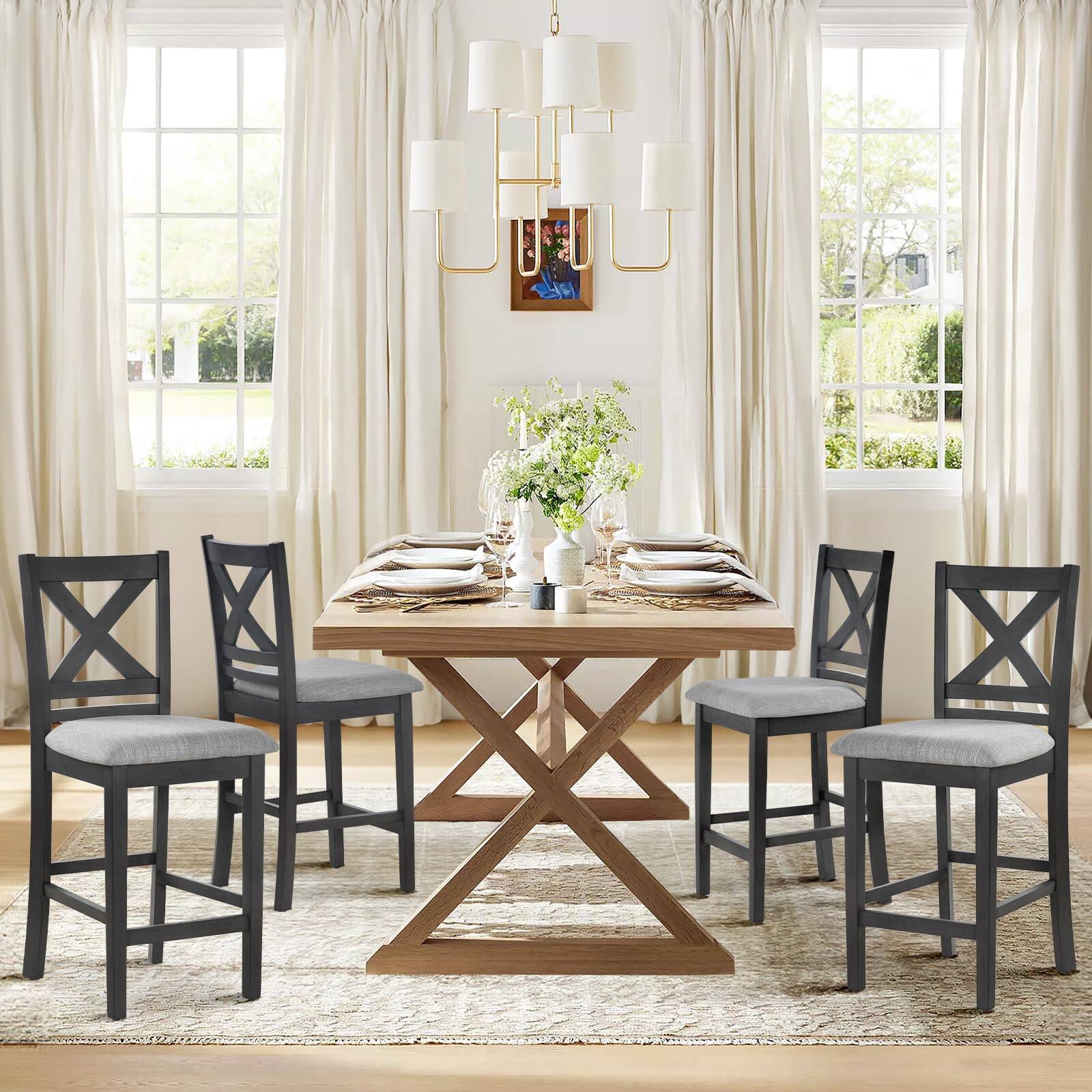 Dark Grey Set of 4 Cross Back