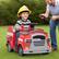 Angle. U-HOMY - 12V Kids Ride-On Fire Truck with Remote, Siren, Lights & Firefighter Tools, Electric Vehicle Toy Car.