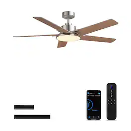 Siljoy - 52-in Ceiling Fan with LED Light and Remote Control Include (5 Blades) For Bedroom Living Room and kitchen - Nickel