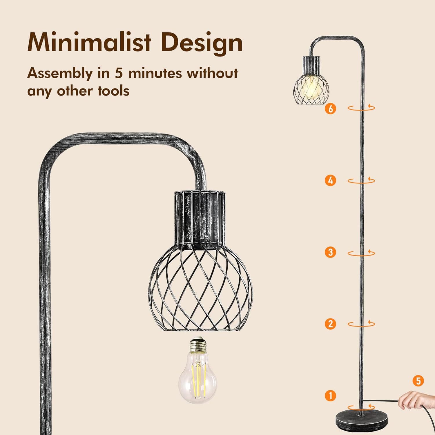 Minimalist Design  
Assembly in 5 minutes without any other tools  

6  
4  
3  
2  
1  
5