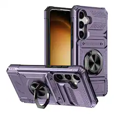 Front. Dteck - Rugged Case For Samsung Galaxy S26 FE Ring Holder Kickstand Magnetic Car Mount Hidden Card Slot Shockproof Cover - Violet.