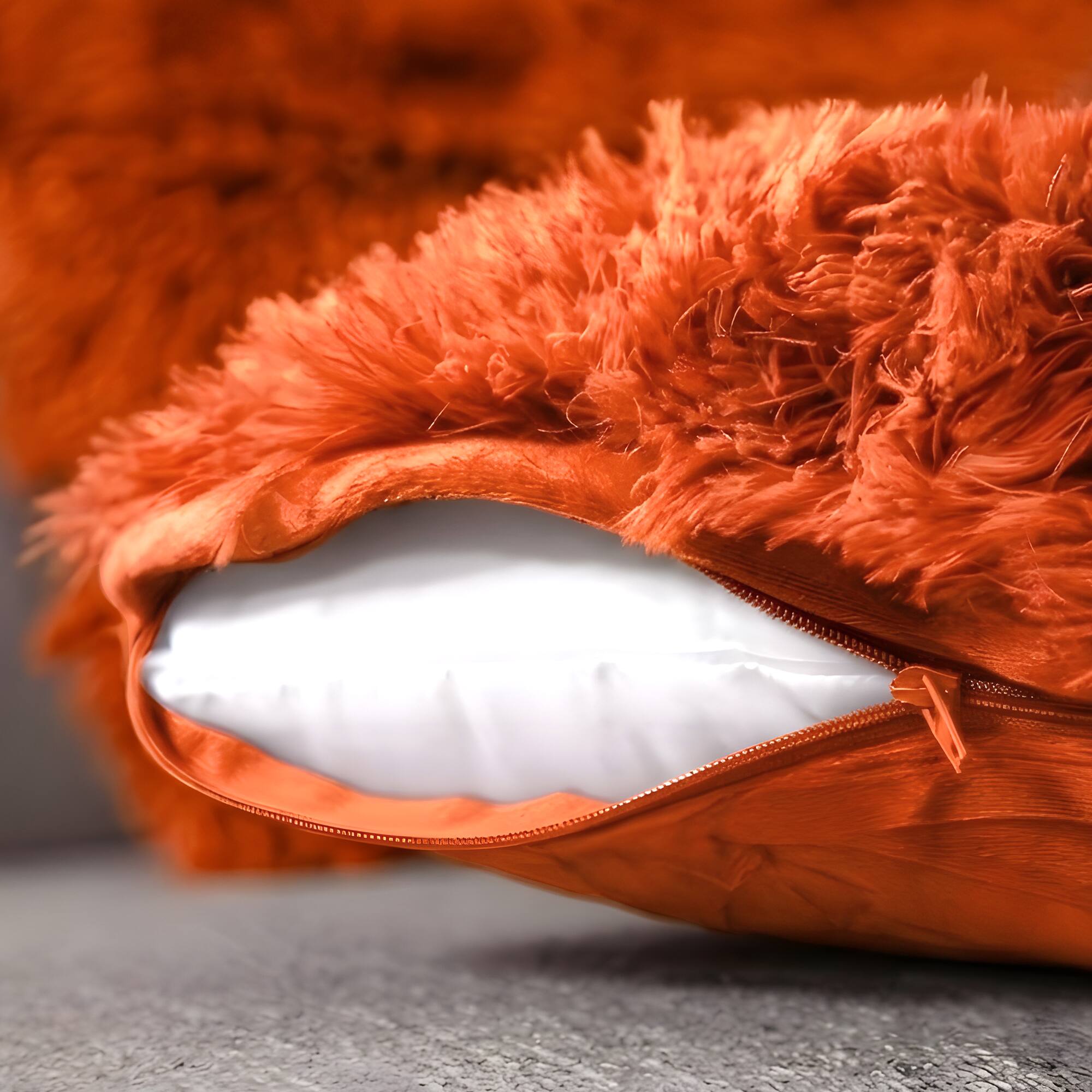 Alt View 1. Cheer Collection - Plush Shaggy Long Hair Faux Fur Accent Throw Pillows with Inserts, 18 x 18-Inch, Set of 2 - Rust - Rust.