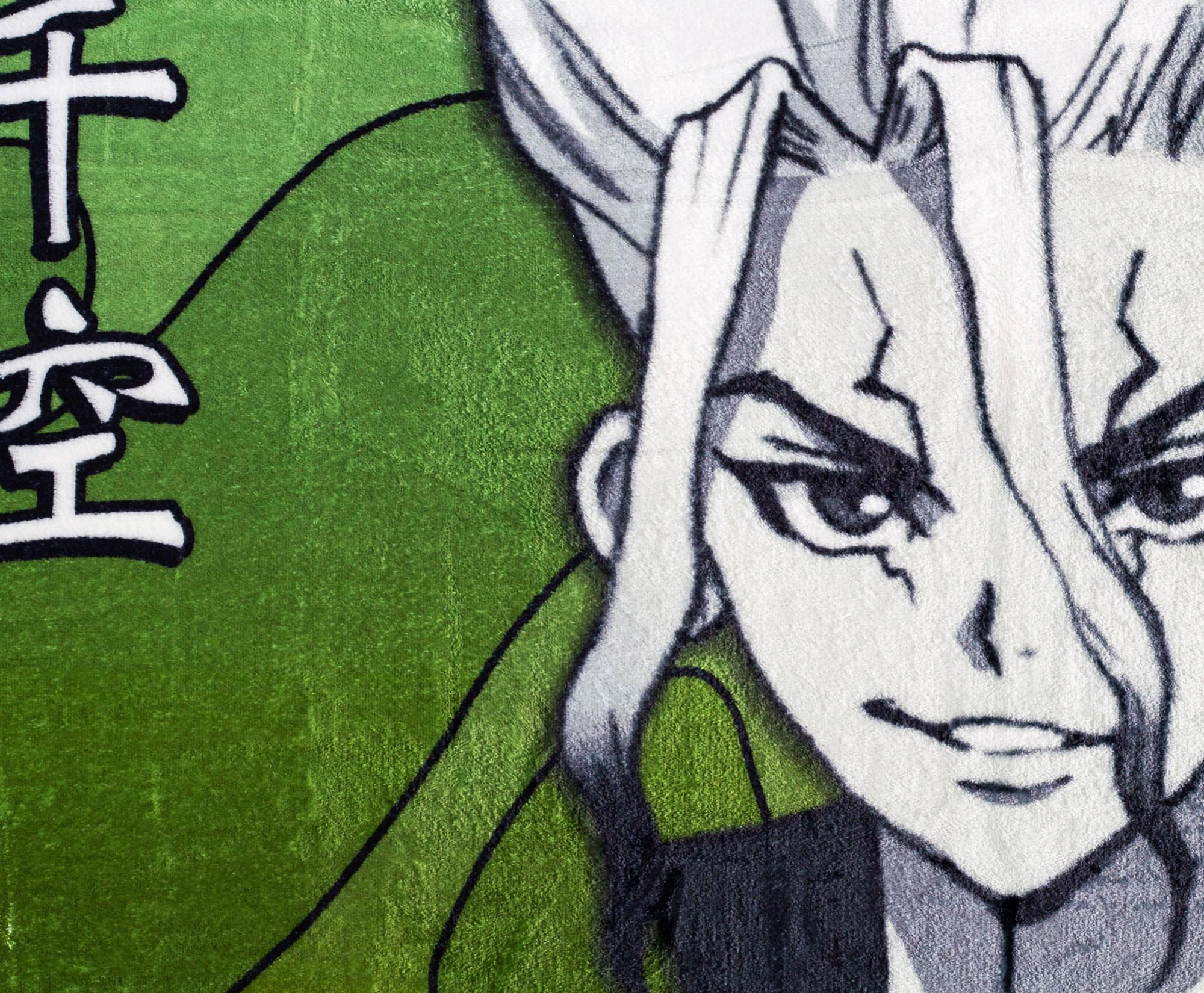 Alt View 1. Just Funky - Dr. Stone Senku Ishigami Fleece Throw Blanket | 45 x 60 Inches - Green.
