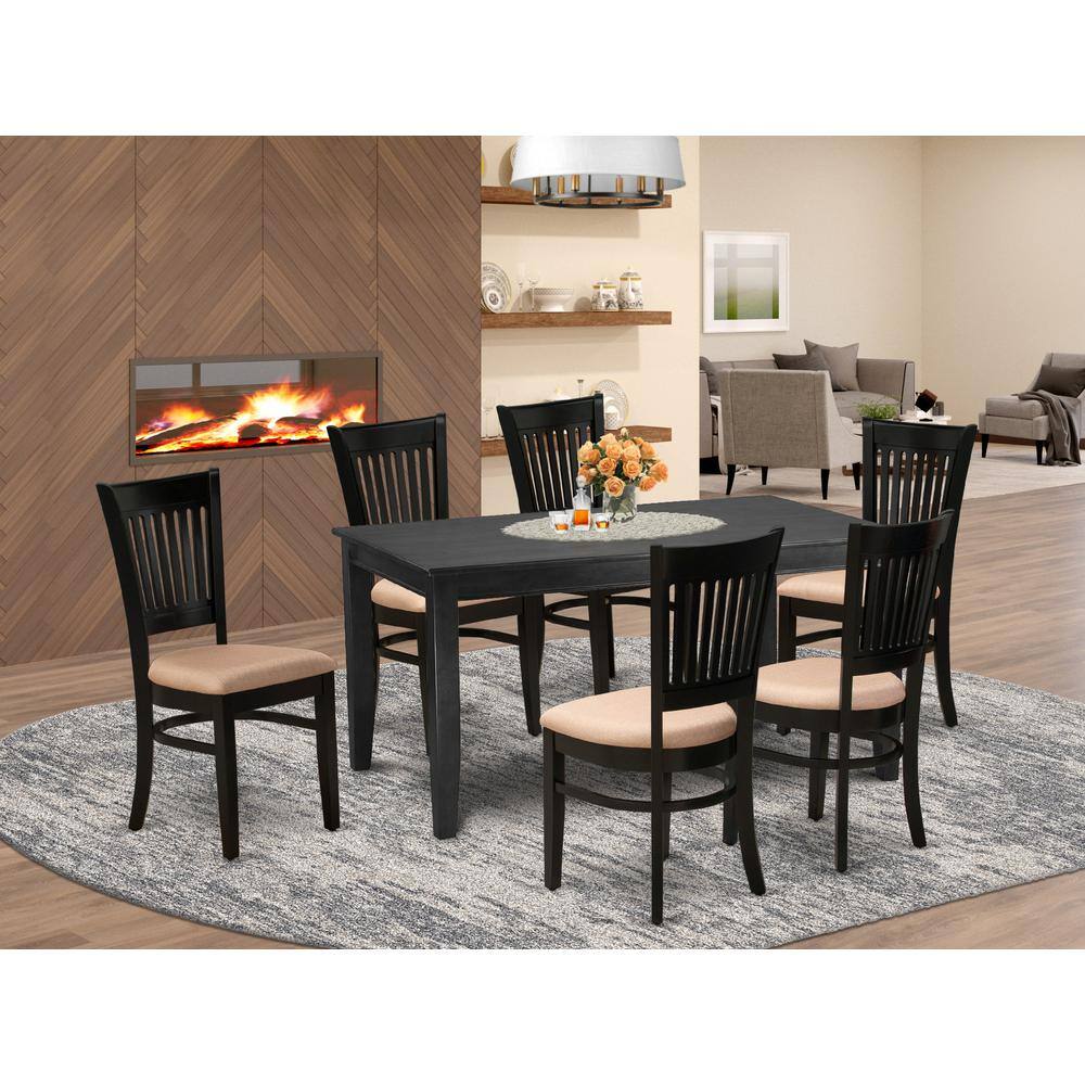 Back. East West Furniture - Dining Table- Dining Chairs - Brown.
