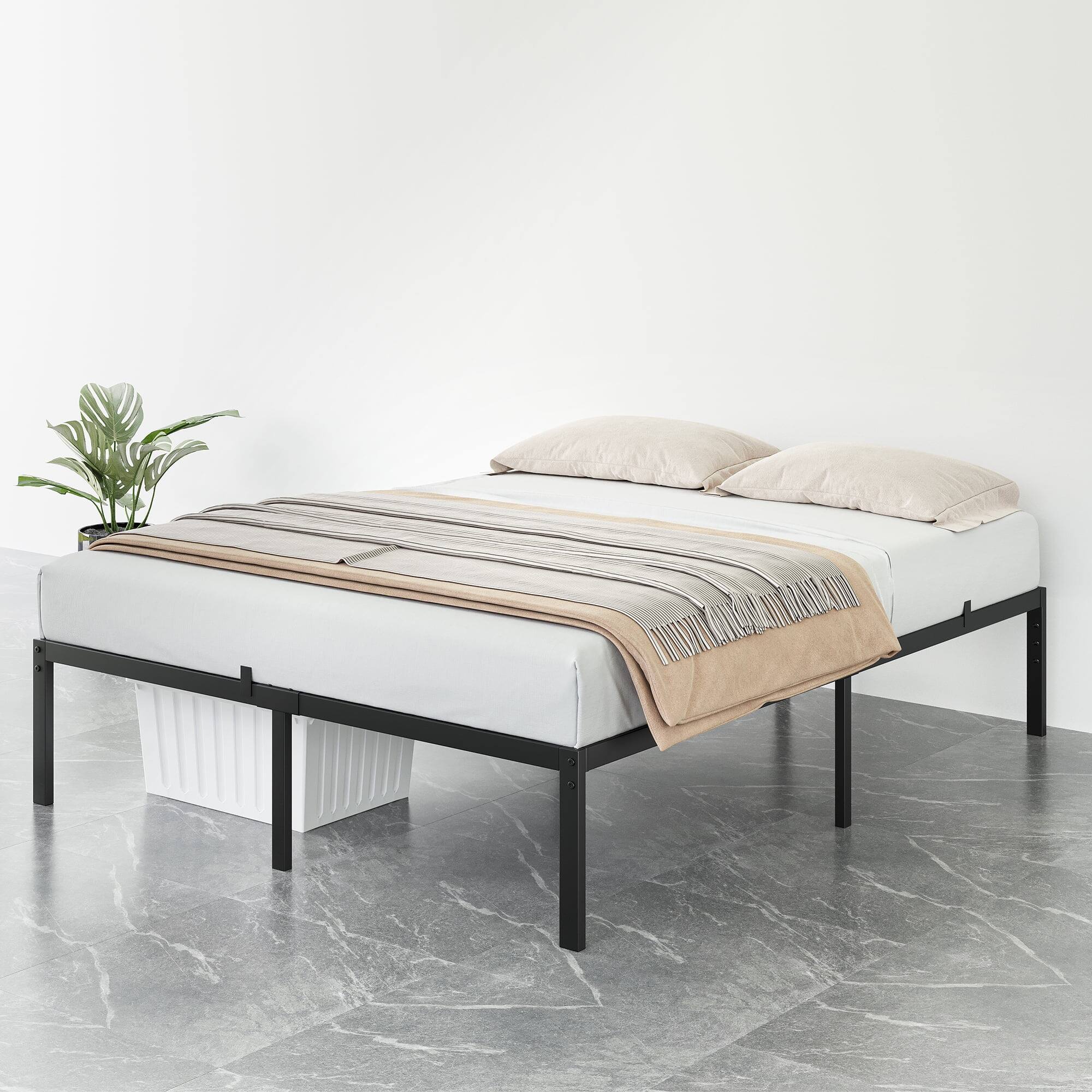 Alt View 2. Jojoka - Easy Assembly Queen Size Metal Bed Frame - 14inch High Profile  BlackSpace Saving, for Living Room, Guest Room - Black.