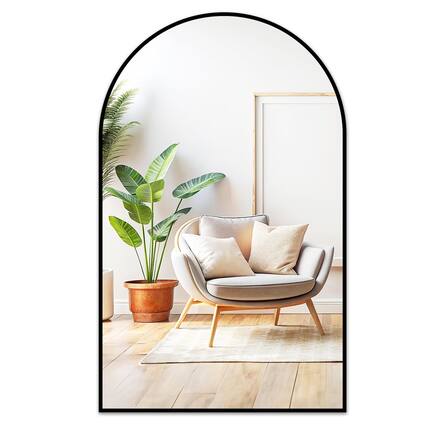 Front. TECH SAFARI - Arched Bathroom Mirror For Wall Arch Mirrors With Metal Frame Over Sink Hanging Vanity Living Room Bedroom - Black Arch 28"L x 20"W.