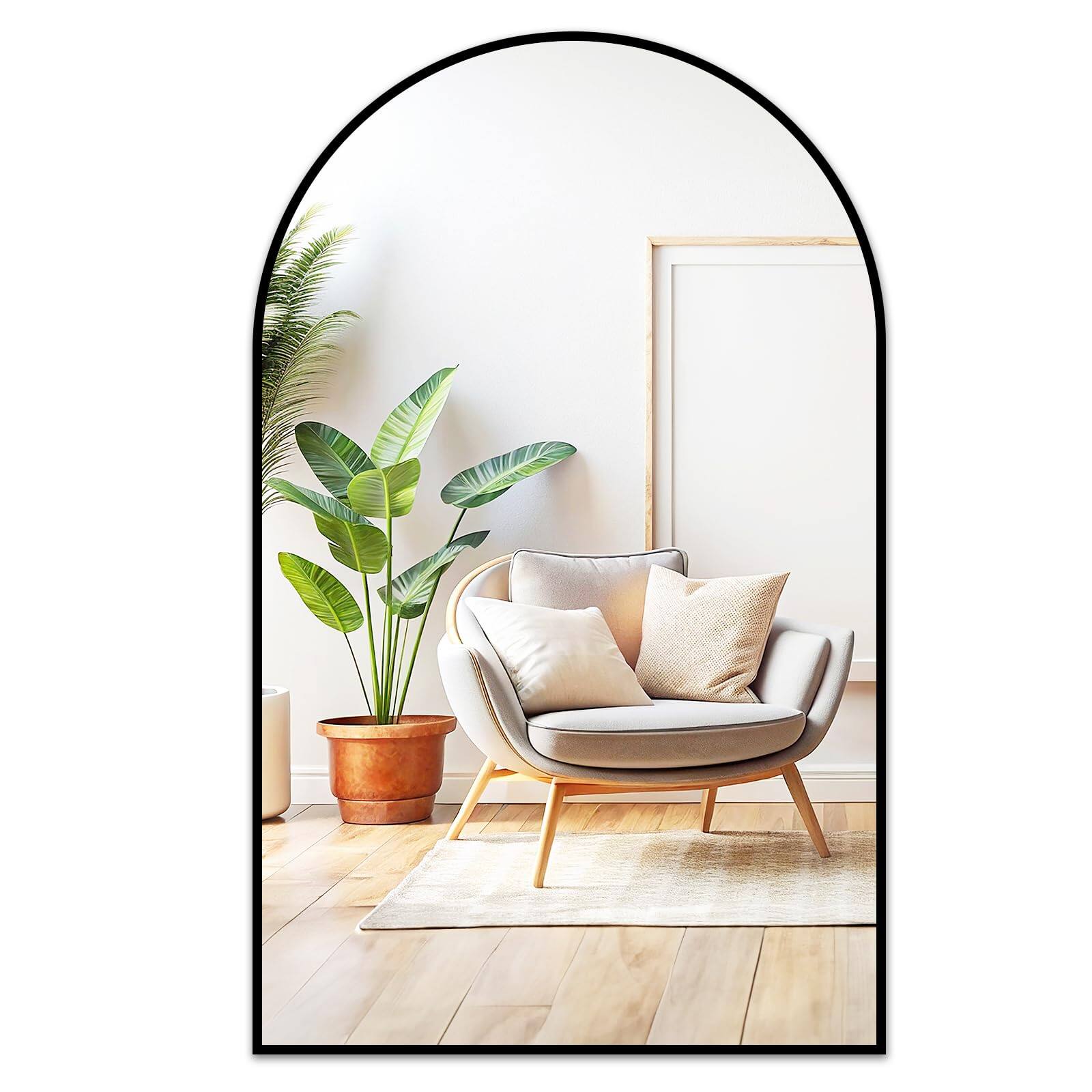 Front. TECH SAFARI - Arched Bathroom Mirror For Wall Arch Mirrors With Metal Frame Over Sink Hanging Vanity Living Room Bedroom - Black Arch 28"L x 20"W.