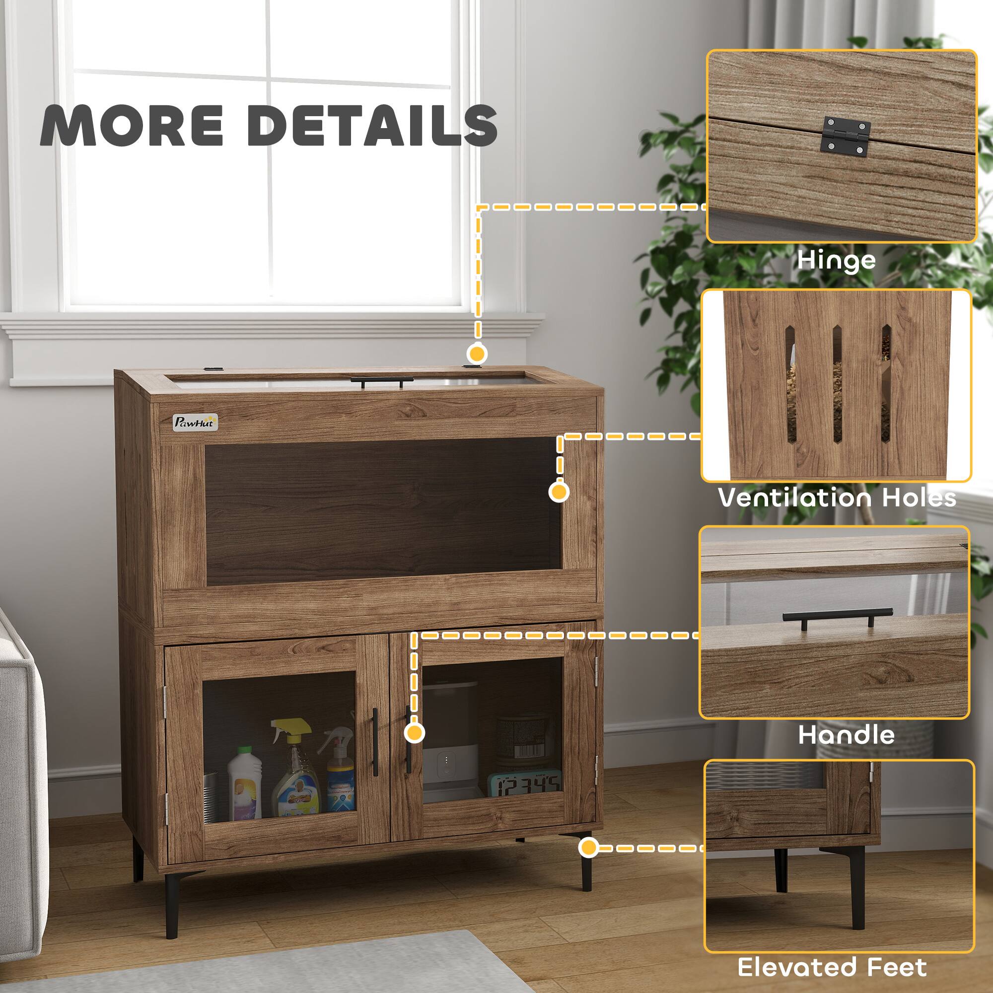 MORE DETAILS

- Hinge
- Ventilation Holes
- Handle
- Elevated Feet