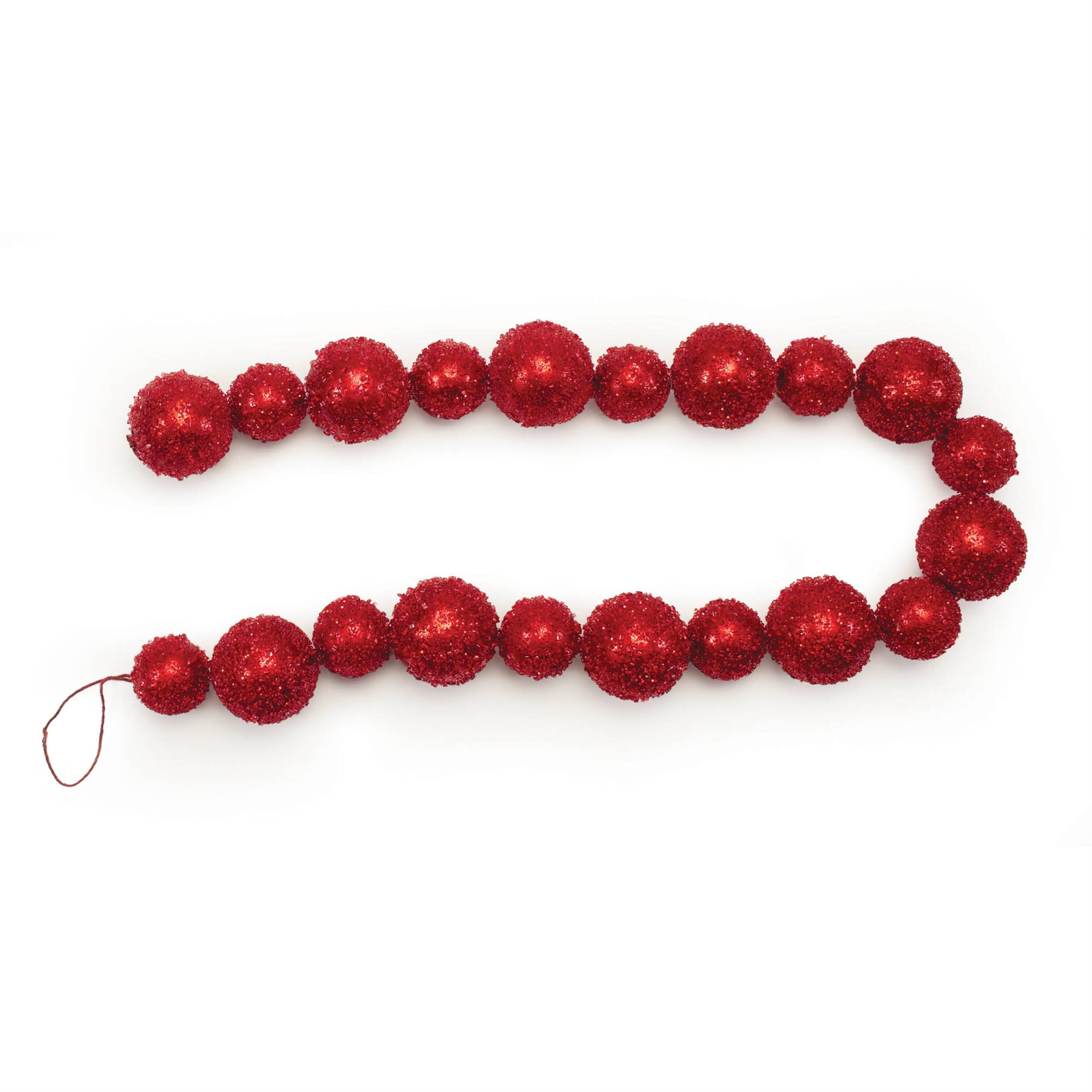 BreeBe - Beaded Ball Ornament String Garland (Set of 2) - Red