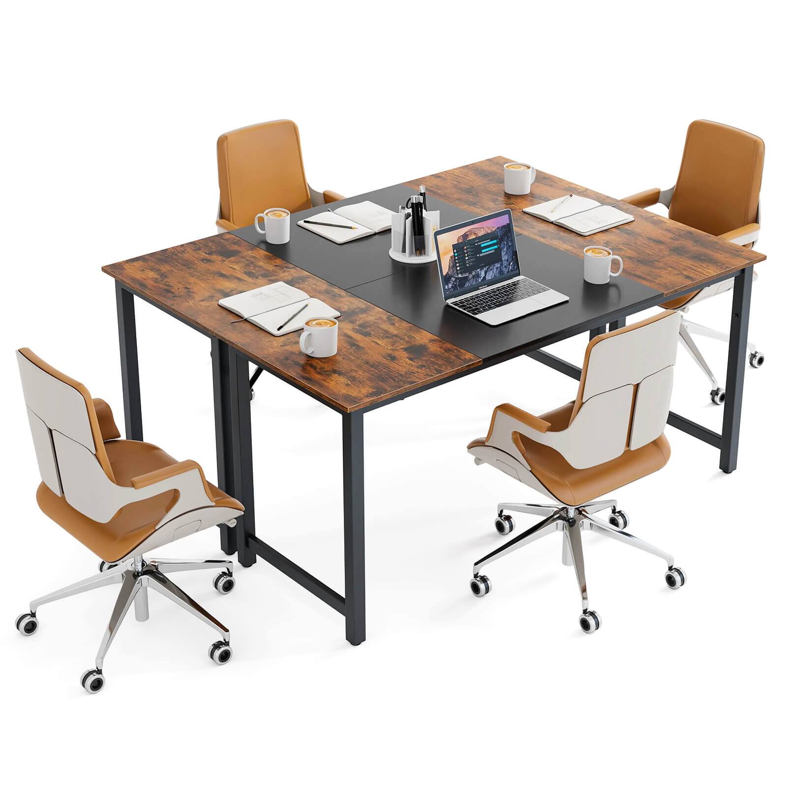 Costway - Set of 2 63" Large Computer Desk Writing Workstation Conference Table Home Office - Rustic Brown,Black