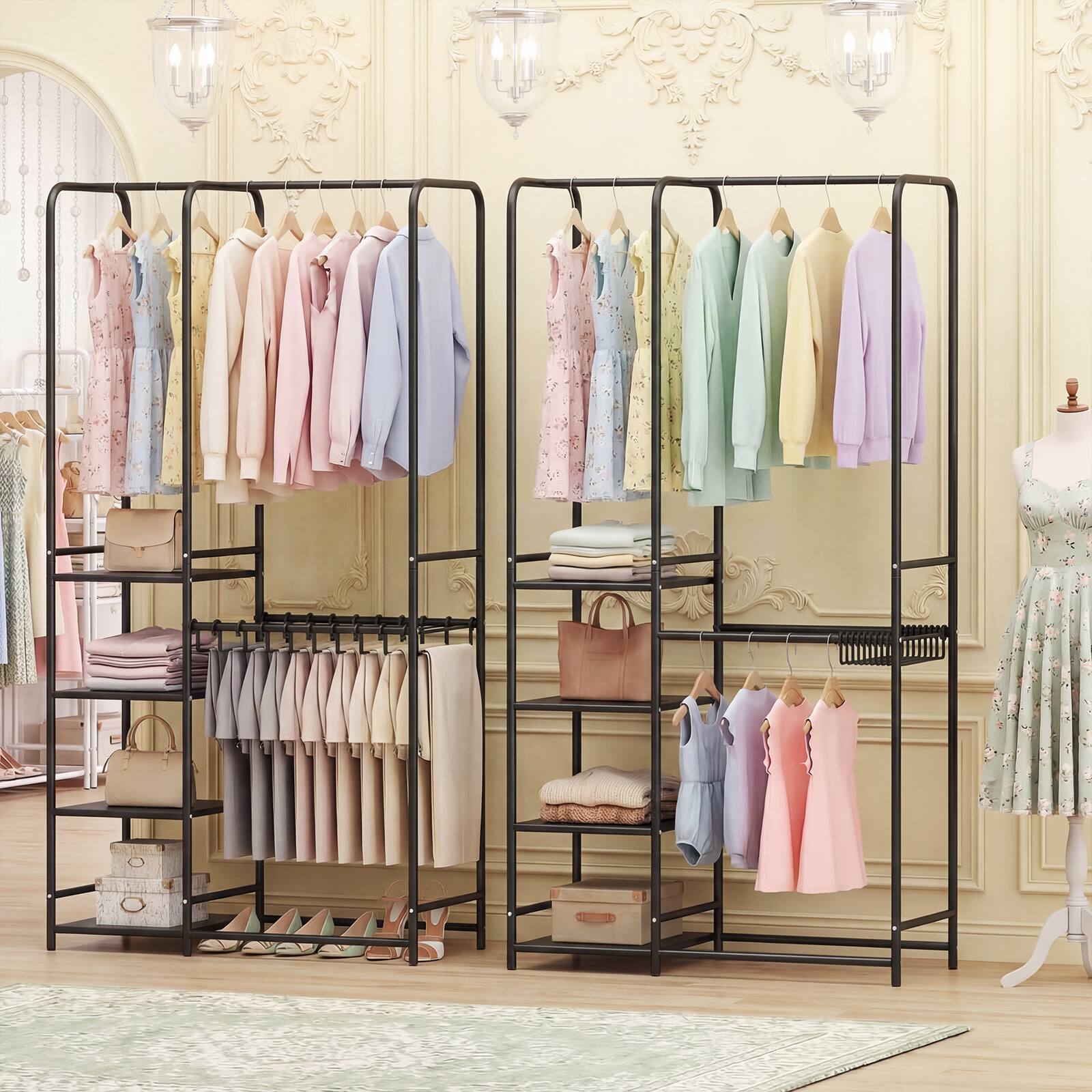 Alt View 9. Gymax - Gymax Portable Closet w/Pants Hangers 2 Hanging Rods 4 Storage Shelves for Bedroom Black - Black.