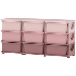 Qaba - 3 Tier Kids Storage Unit Dresser Tower w/ 9 Drawers - Pink
