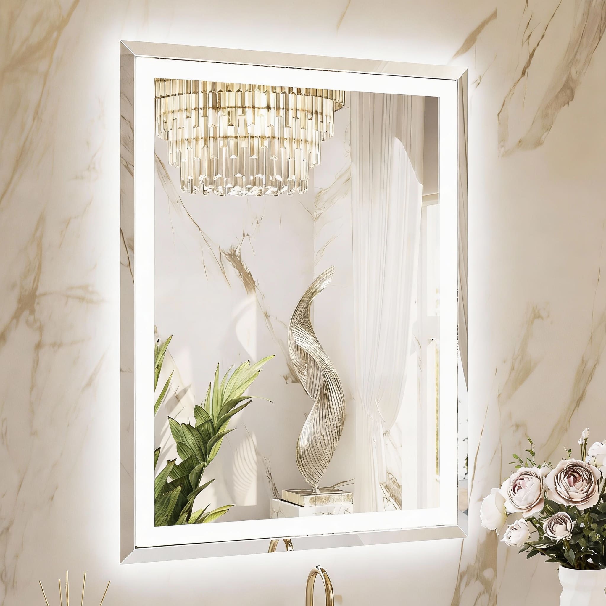 METALTON - Led Lighted Bathroom Mirror With Beveled Edge Frontlit Backlit Vanity Anti fog Extra bright Lights color Di - 36"L x 28"W