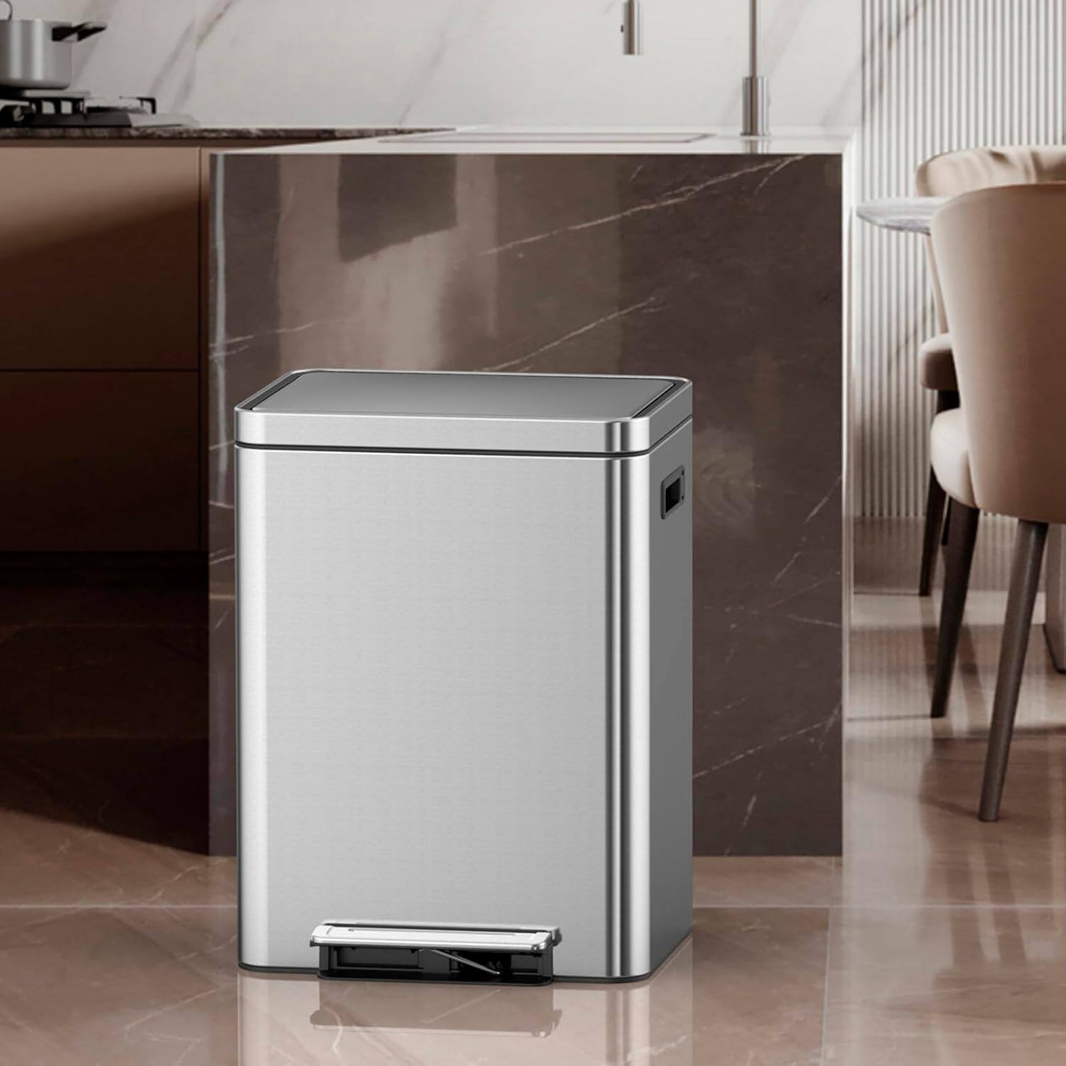 Alt View 4. Acekool - Stainless Steel Waste Bin 40 L Dual Trash Can Rectangular Waste Basket for Bathroom Bedroom Kitchen.