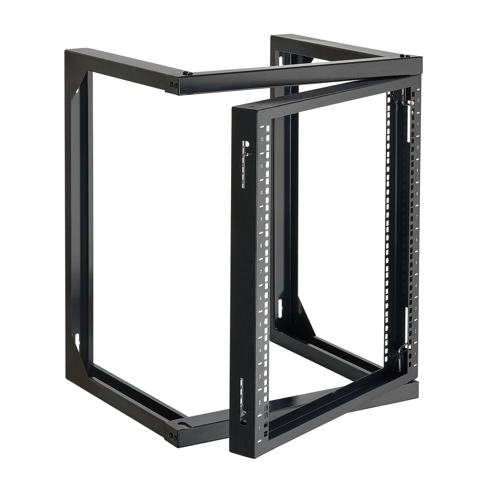 Front. VEVOR - 12U Wall Mount Server Rack, 150 lbs Max Load Capacity, Open Frame Network Rack with 180 Degrees Gate Swing, Carbon Steel - Black.