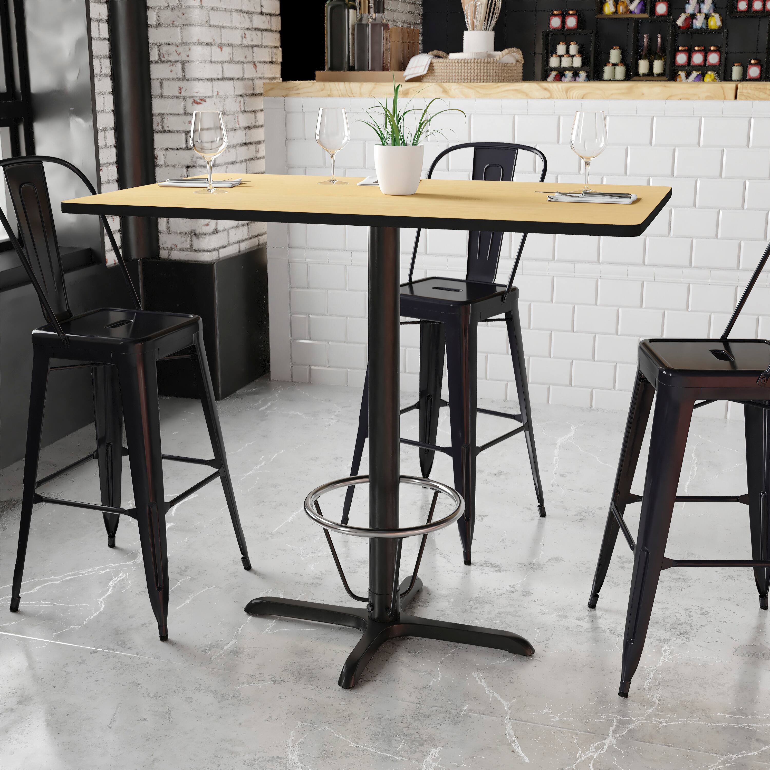 Angle. Flash Furniture - Stiles 30'' x 48'' Rectangular Natural Laminate Table Top with 23.5'' x 29.5'' Bar Height Table Base and Foot Ring - Natural.