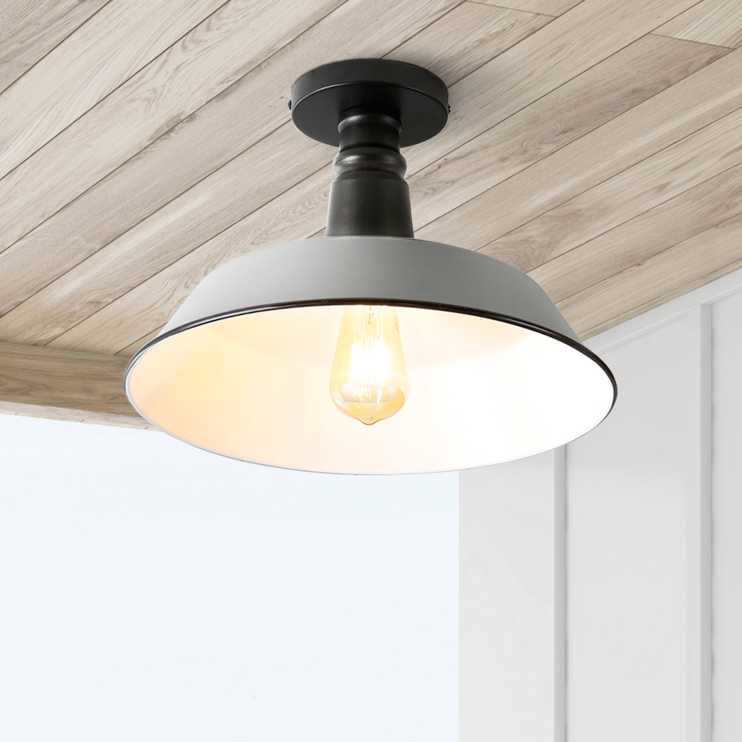 Alt View 1. Jonathan Y - Camila 14" 1-Light Classic Industrial Indoor/Outdoor Iron LED Semi Flush Mount, Gray/White - Gray/Black.