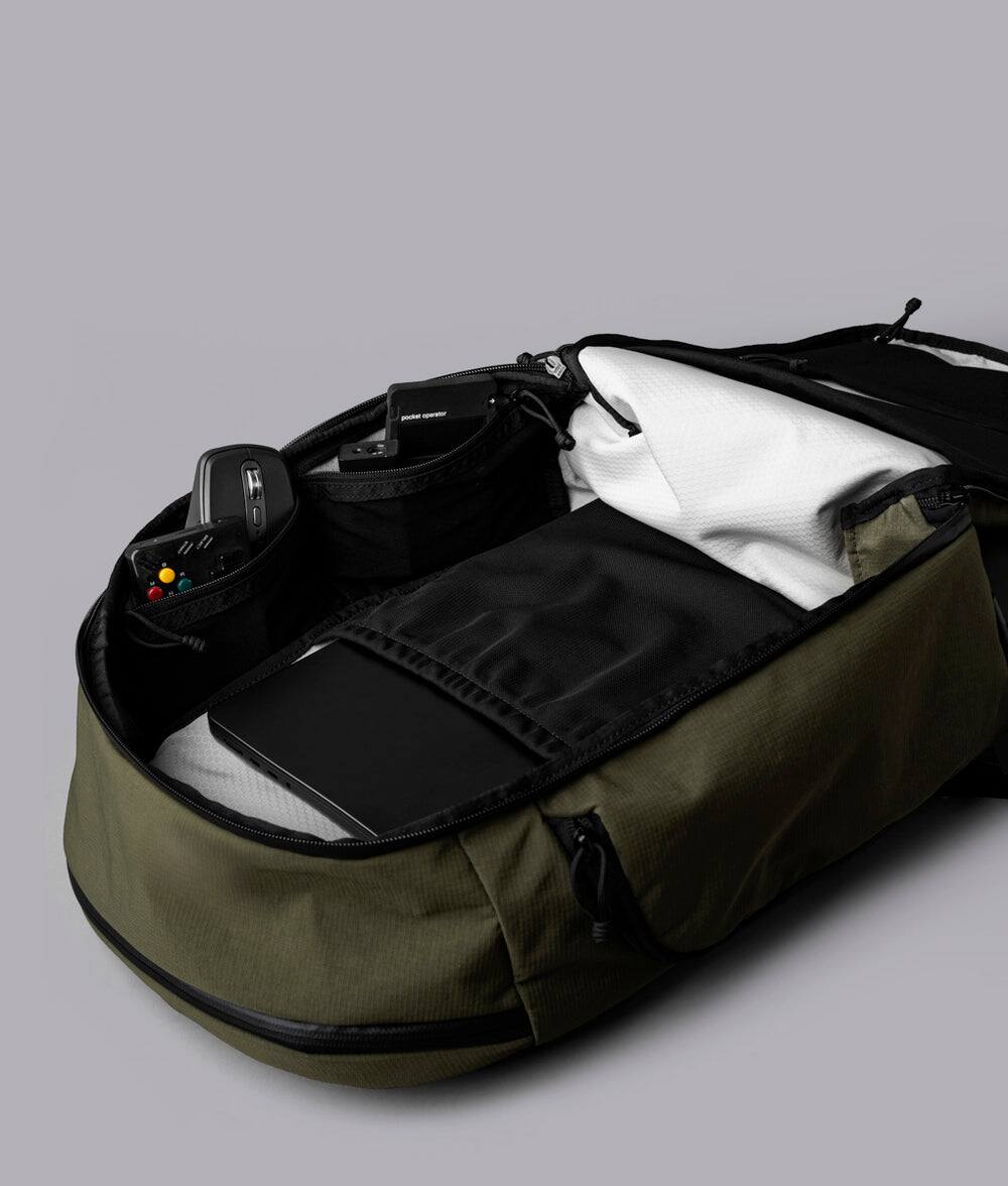 Alt View 4. ALPAKA - Traverse Backpack 30L & Flight Pouch Pro  Bundle,16" Laptop Travel Backpack with Quick-Access Passport Pocket - Green Axoflux 400D Ripstop Nylon.