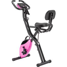 Lycvki - Folding Exercise Bike Fitness Upright and Recumbent X Bike with 16 Level Adjustable Resistance Arm Bands and Backrest - Pink