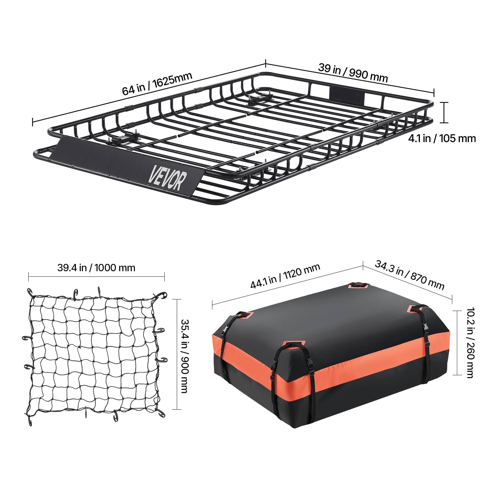 in | 1625mm 64 VEVOR 39 in / in/990mm 990 mm I 4.1 in/ 105 in mm 39.4 39.4in/1000 in 1000 mm 1120 mm 44.1in in I 34.3 in I 870 mm 35.4 in / in/ 900 900 mm 10.2 in / in/ 260 260 mm