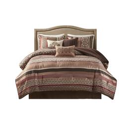 Gracie Mills - Irmgard 7-Piece Geometric and Damask Comforter Set - Red