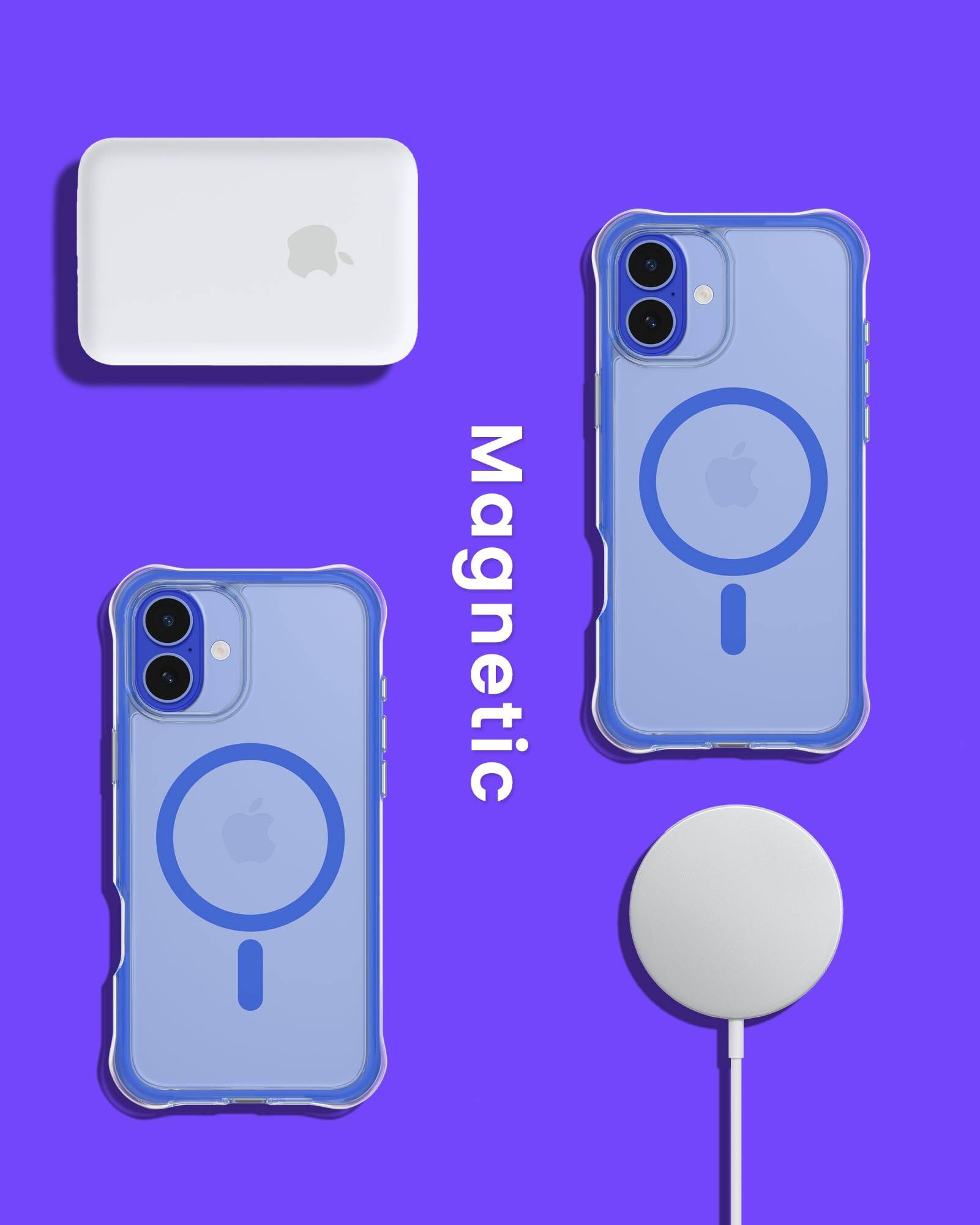 Alt View 6. Ornarto - ORNARTO Air Case for iPhone 16 Plus Clear, Compatible with MagSafe, Military-Grade Drop Protection Cover-Blue - Blue.