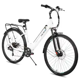 HILAND - Electric Bike for Adults 350W, 700C EBike for Men Women, 7-Speed Commuter Cruiser Electric Bicycle, 20 MPH - White