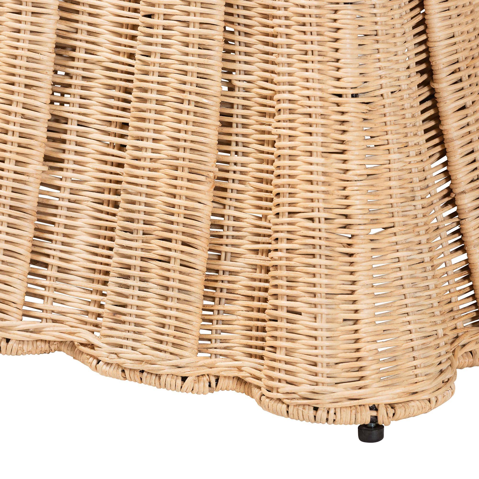 Back. bali & pari - Rotem Natural Rattan Ottoman with Cushion - Handwoven Wicker Pleated Skirt Accent Coffee Table, Small - Natural Brown.