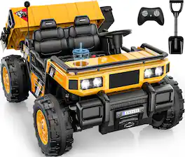 ANPABO - 24V 4WD Military Army-Style Ride On Dump Truck, 2-Seater 400W Electric Ride On Car for Kids 3-8yrs - Yellow