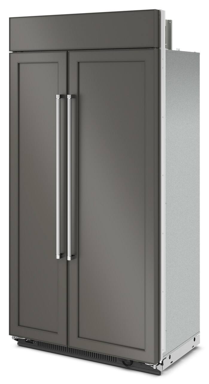 Left. KitchenAid - 25.5 Cu. Ft. Side-by-Side Refrigerator with Under-Shelf Prep Zone - Custom Panel Ready.