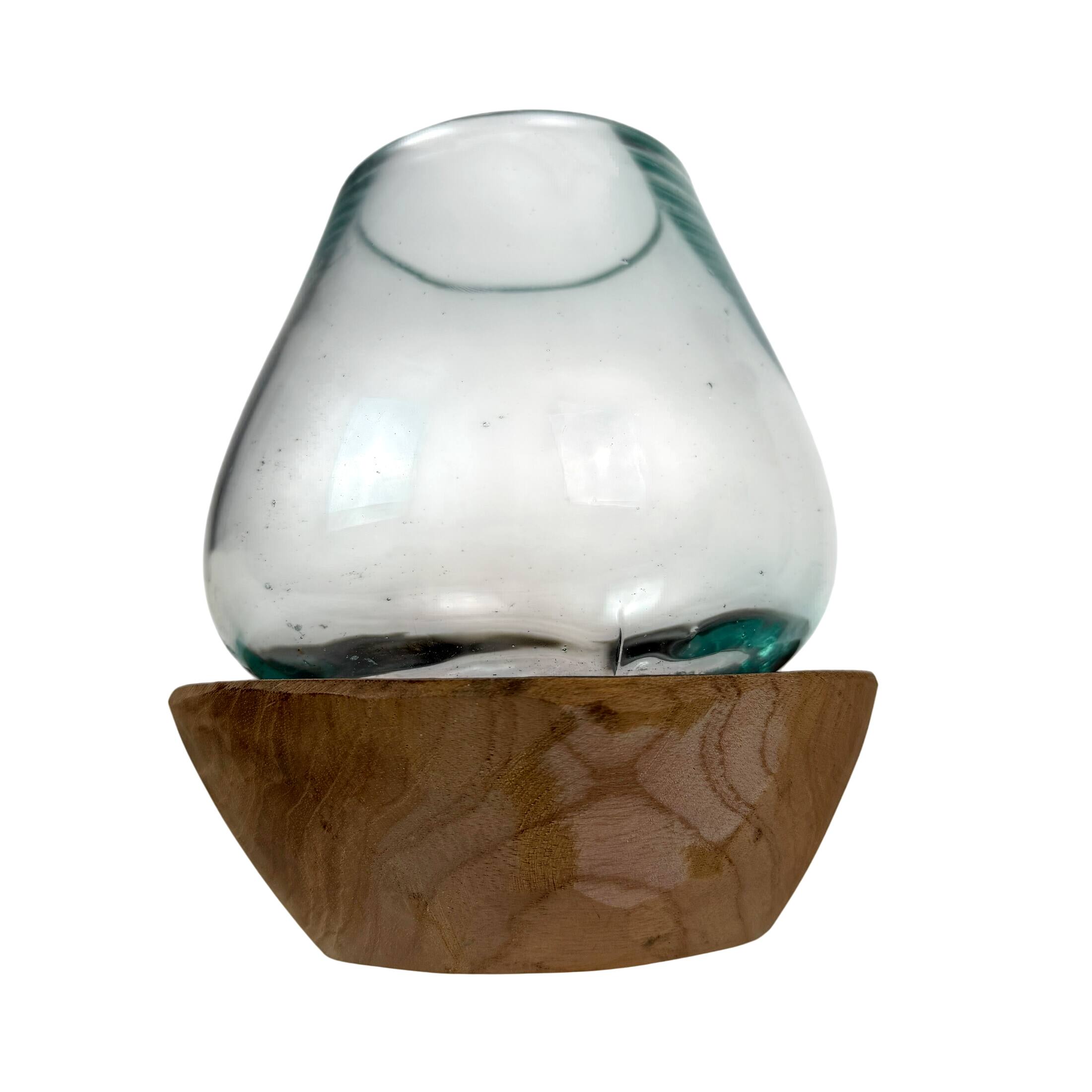 Alt View 2. Things2Die4 - Decorative Glass Candle Lantern Natural Wood Base 6.5 in Handmade Accent - Natural.