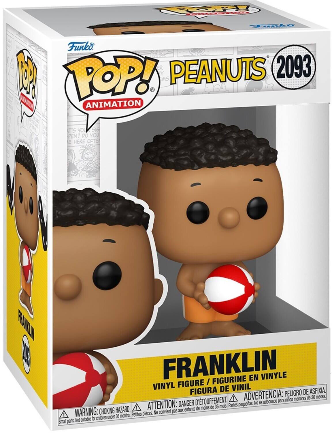 Funko POP! Animation  
Peanuts 2093  
Franklin  
Vinyl Figure / Figurine en Vinyle / Figura de Vinil  
Advertencia: Peligro de Asfixia. Menores de 36 meses.  
Danger d'Étouffement. Ne convient pas aux enfants de moins de 36 mois.  
Attention: aux enfants de moins de 36 mois.  
Warning: Choking Hazard. Small parts. Not suitable for children under 36 months.